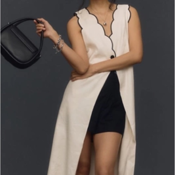 Maeve Jackets & Blazers - NWOT Maeve tipped longline linen vest Sleeveless Cream Vest with Black Trim